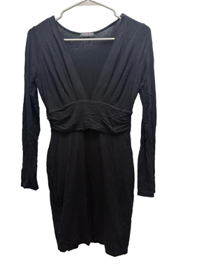 Fashion Nova Black Long Sleeve V-Neck Ruched Waist Dress